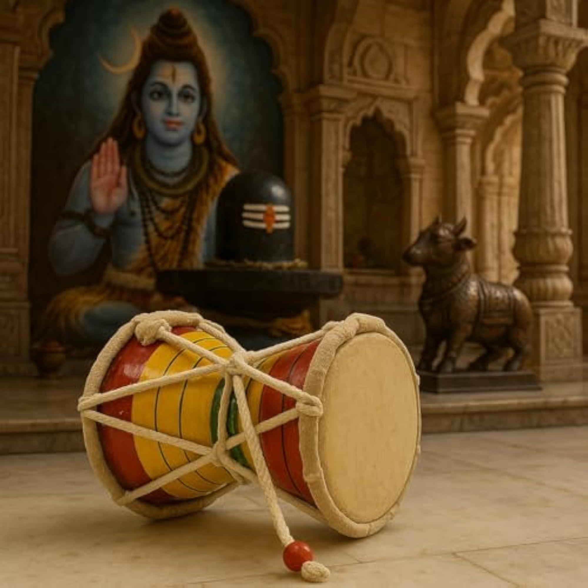 Wooden Damru for Pooja Ghar, Hand Percussion Instrument
